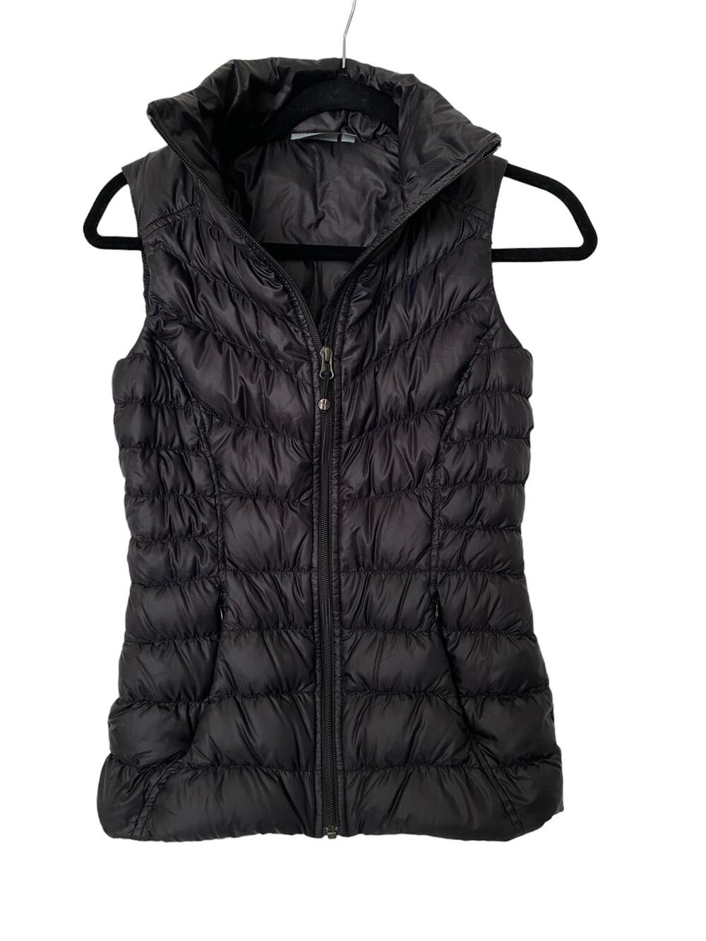 Athleta Black Puffer Goose Down Zip Vest Size XXS Gorpcore Hike Outdoor Minimal